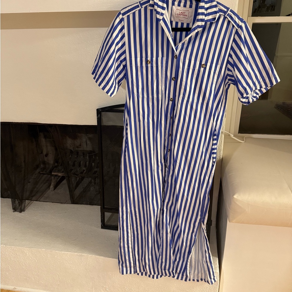 Lady Capitan Blue and White Striped Shirt Dress
